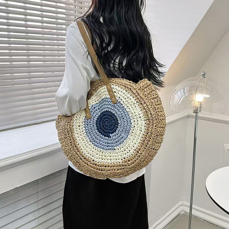 Round Straw Bag Fashionable Womens Shoulder