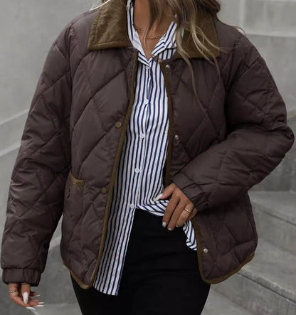 Dark Brown Vintage High-End Multi-Functional Warm Cotton Coat With Long Sleeves And A Lapel Collar