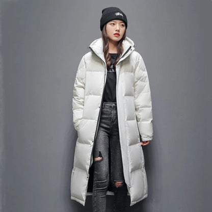 Mens Long Winter White Duck Down Hooded Coat That Goes Below The Knee