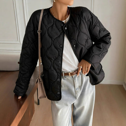 Womens Casual Solid-Color Cotton Jacket With Buttons