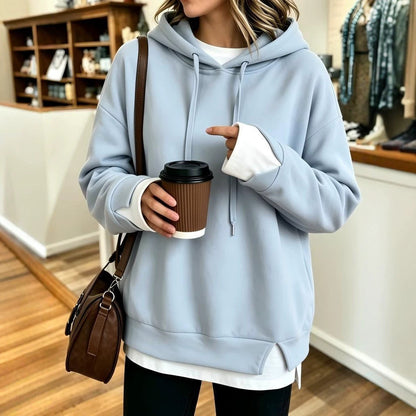 New Fallwinter Womens Faux Two-piece Hooded Sweatshirt