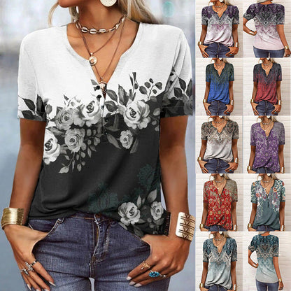2026 Spring Summer European And American New Women's Short Sleeved Printed Casual Fashion Versatile Short Sleeved T-shirt