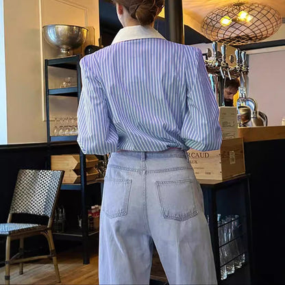 European And American-style Striped Patchwork Shirt