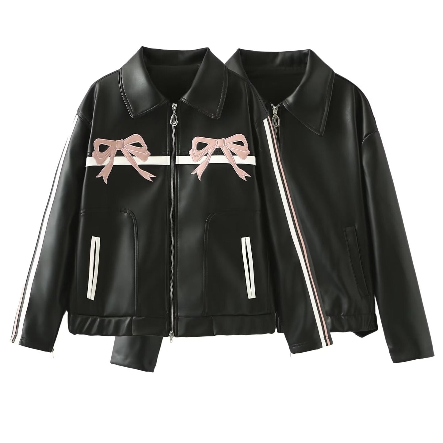 Women's Bow-Knot Zipper Leather Jacket
