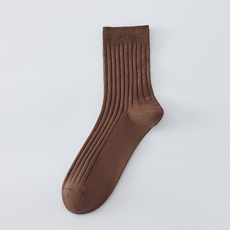 All-cotton Mid-calf Contrast-color Mens Seamless Socks
