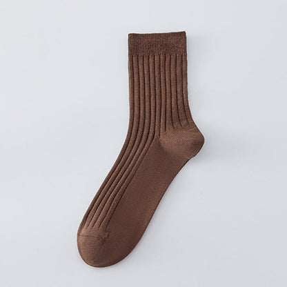 All-cotton Mid-calf Contrast-color Mens Seamless Socks