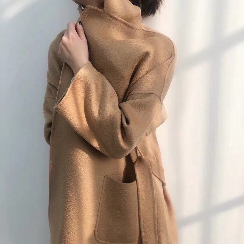 Mid-length Double-faced Wool Belted Coat