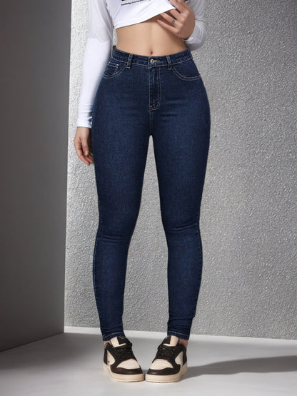 Stretchy Slim-fit Skinny Jeans High-waisted With Tummy-control Design