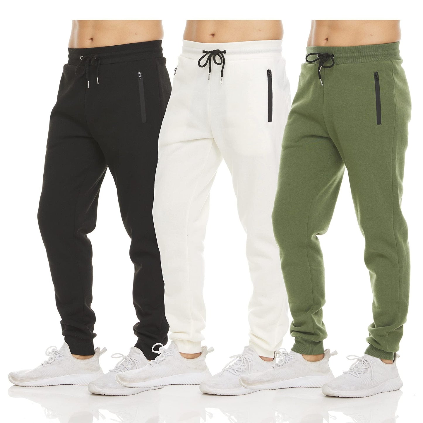Men's Slim-fit Athletic Leggings, Casual Fleece Sweatpants With Zippered Ankle Cuffs, Solid-colored Skinny Running Pants