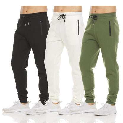 Men's Slim-fit Athletic Leggings, Casual Fleece Sweatpants With Zippered Ankle Cuffs, Solid-colored Skinny Running Pants