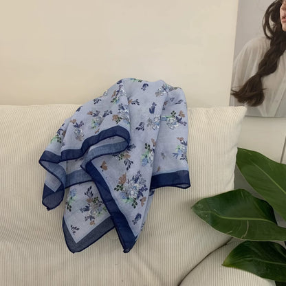 Korean-style Cashew Flower Cotton-Linen Square Scarf For Women