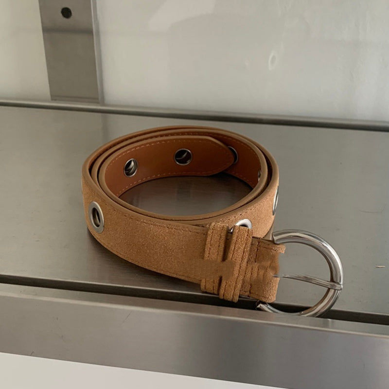 Retro Suede Perforated Metal Belt Versatile And Easy To Match