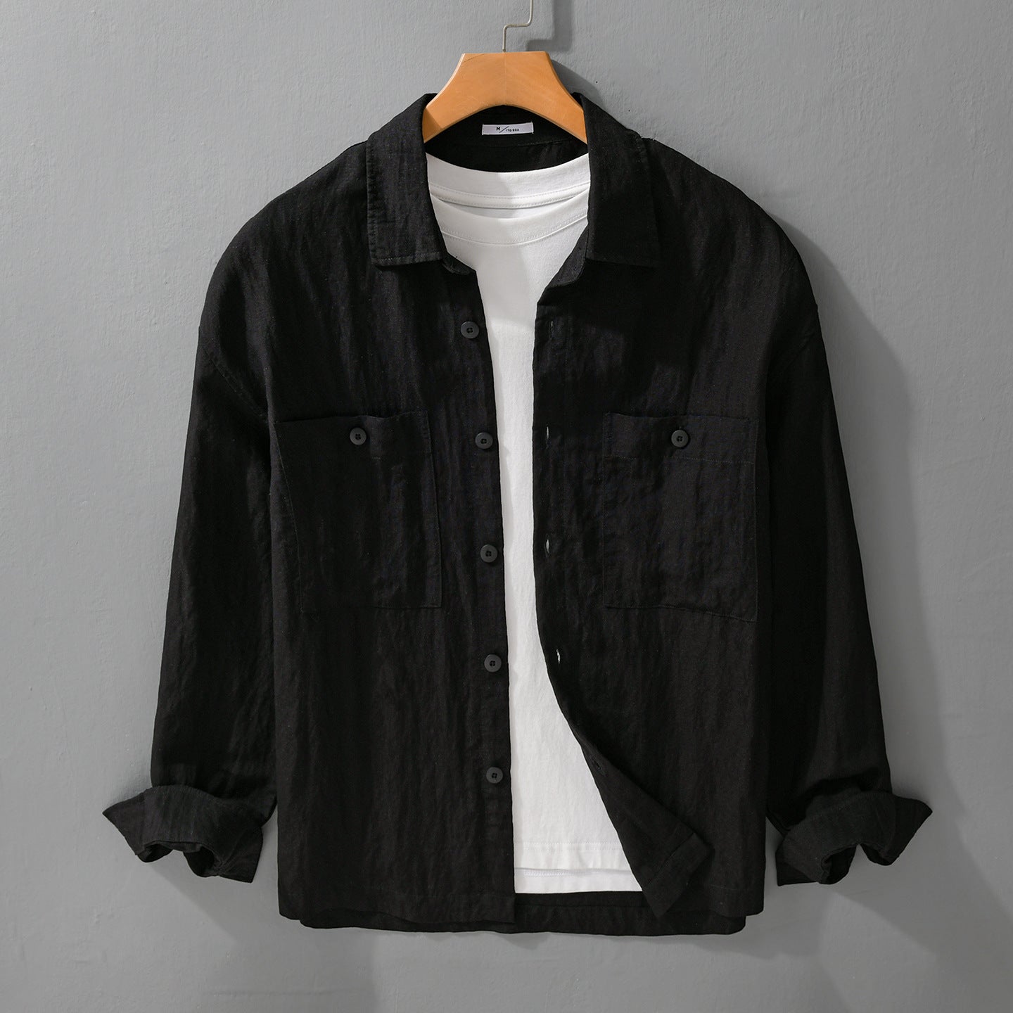 Mens Linen Long-sleeve Shirt Relaxed-fit Blouse