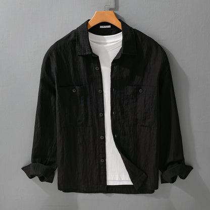 Mens Linen Long-sleeve Shirt Relaxed-fit Blouse