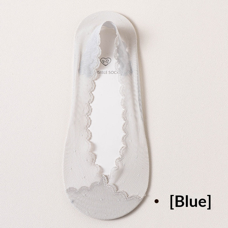 Womens Lace Invisible No-show Socks With Silicone Non-slip Backing