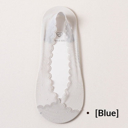 Womens Lace Invisible No-show Socks With Silicone Non-slip Backing