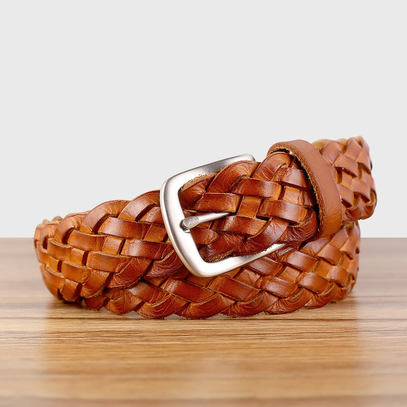 Vintage Woven Vegetable-Tanned Leather Belt