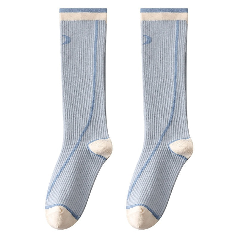 Womens Gradient-compression Calf Socks With Color-block Stripes