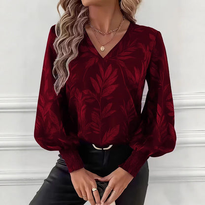 Womens Loose-Fit Printed Long-Sleeve Ruffled Shirt