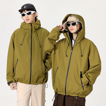 Outdoor Windproof And Waterproof Bomber Jacket Couples Style Hooded Trench Coat