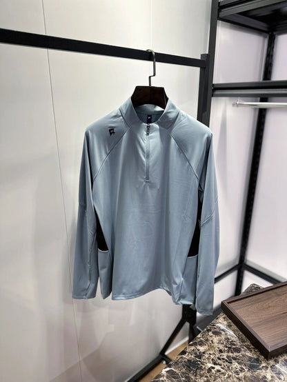 Mens Quarter Zip Quick Dry Long Sleeve Pullover Stand Collar Athletic Tops Breathable Lightweight Outdoor Hiking Running Training Performance Shirts