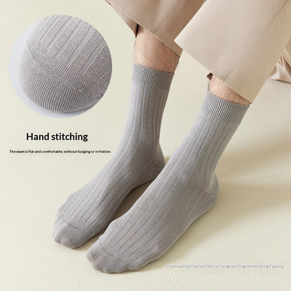 All-cotton Mid-calf Contrast-color Mens Seamless Socks