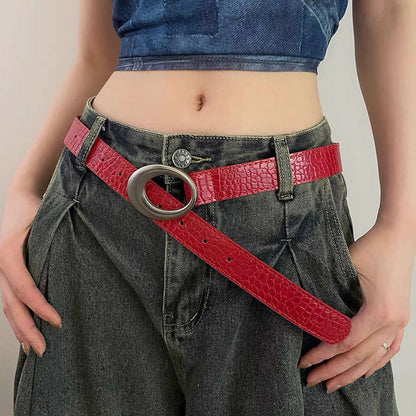 Womens American-style Red Crocodile-pattern Polka-dot Belt