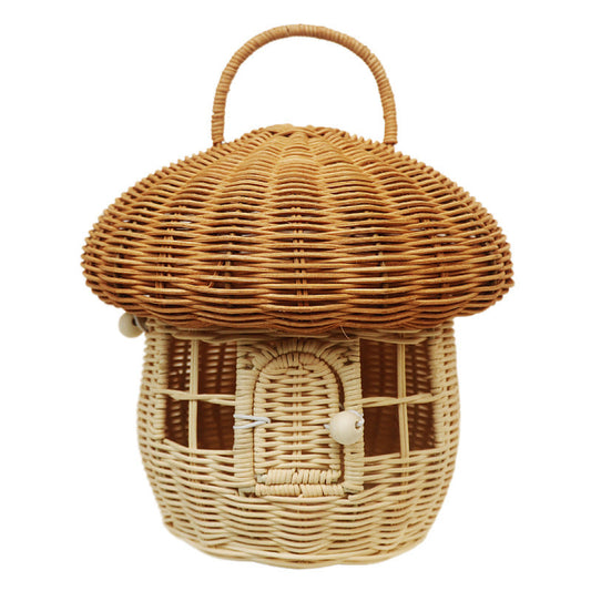 Wind Acorn Pure Hand-woven Rattan Hand Bag Mushroom
