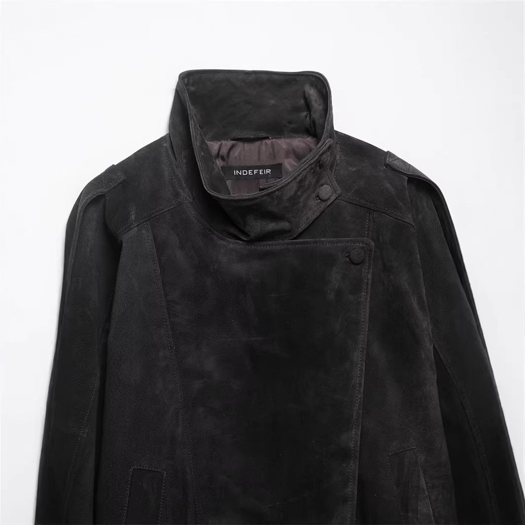 Textured Leather Biker Jacket For Women