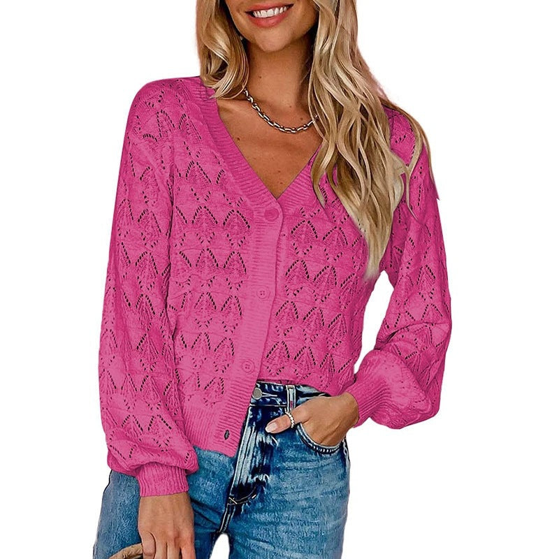 Cross-border Handmade Crocheted V-neck Cardigan Sweater Retro Lace Shawl Jacket OEM Custom Multiple Colors Available