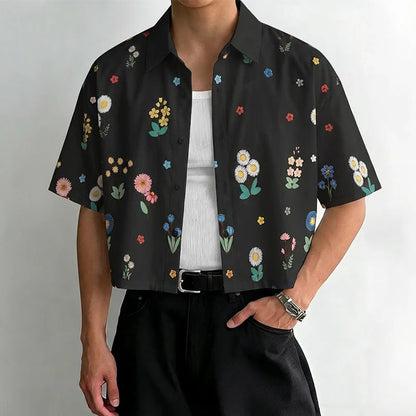 Mens Loose-fitting, Cropped, All-over Print Short-sleeve Shirt
