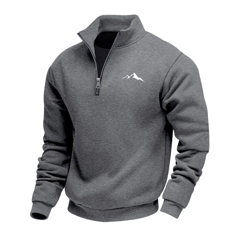 Mid-length Loose-fit Zip-up Casual Hoodie With A Stand-up Collar And Hood