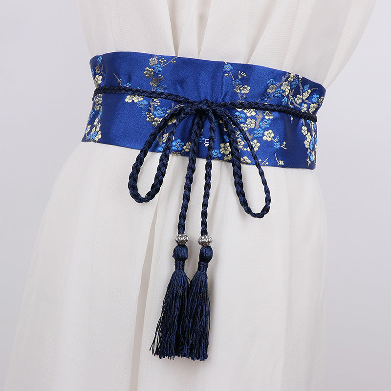 Retro Embroidered Wide Waistband Traditional Chinese Style Hanfu Womens Cloth Belt Decoration