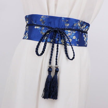 Retro Embroidered Wide Waistband Traditional Chinese Style Hanfu Womens Cloth Belt Decoration