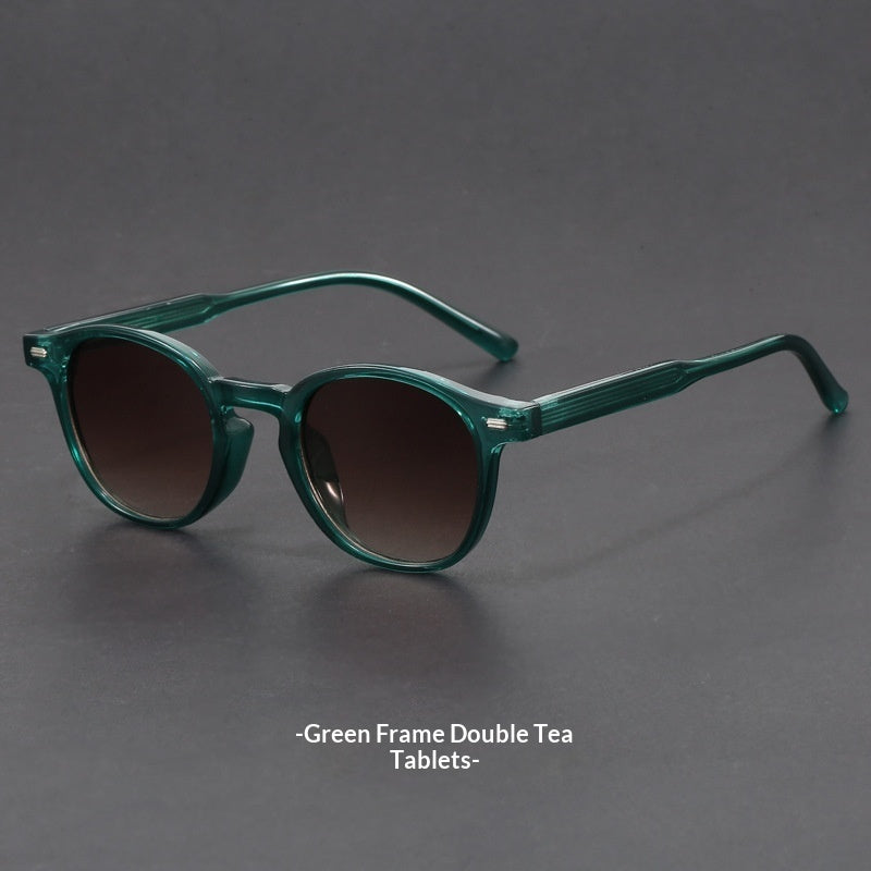 Small-face Green-frame Gradient Tea-colored Sunglasses Stylish Unisex Design With UV Protection