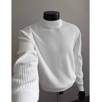 Mens White Ribbed Turtleneck Sweater Knitted Top