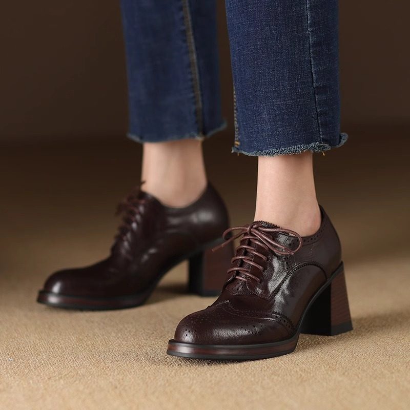New Autumn British-Style Round-Toe Chunky-Heel Pumps For Women
