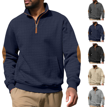 Mens Casual Long-sleeve Hoodie With A Zip-front And Suede Detailing