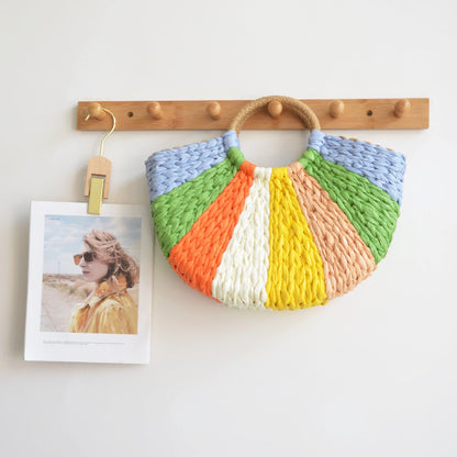 Personalized Vintage Paper-woven Bag Semicircular Travel Tote With Large Capacity
