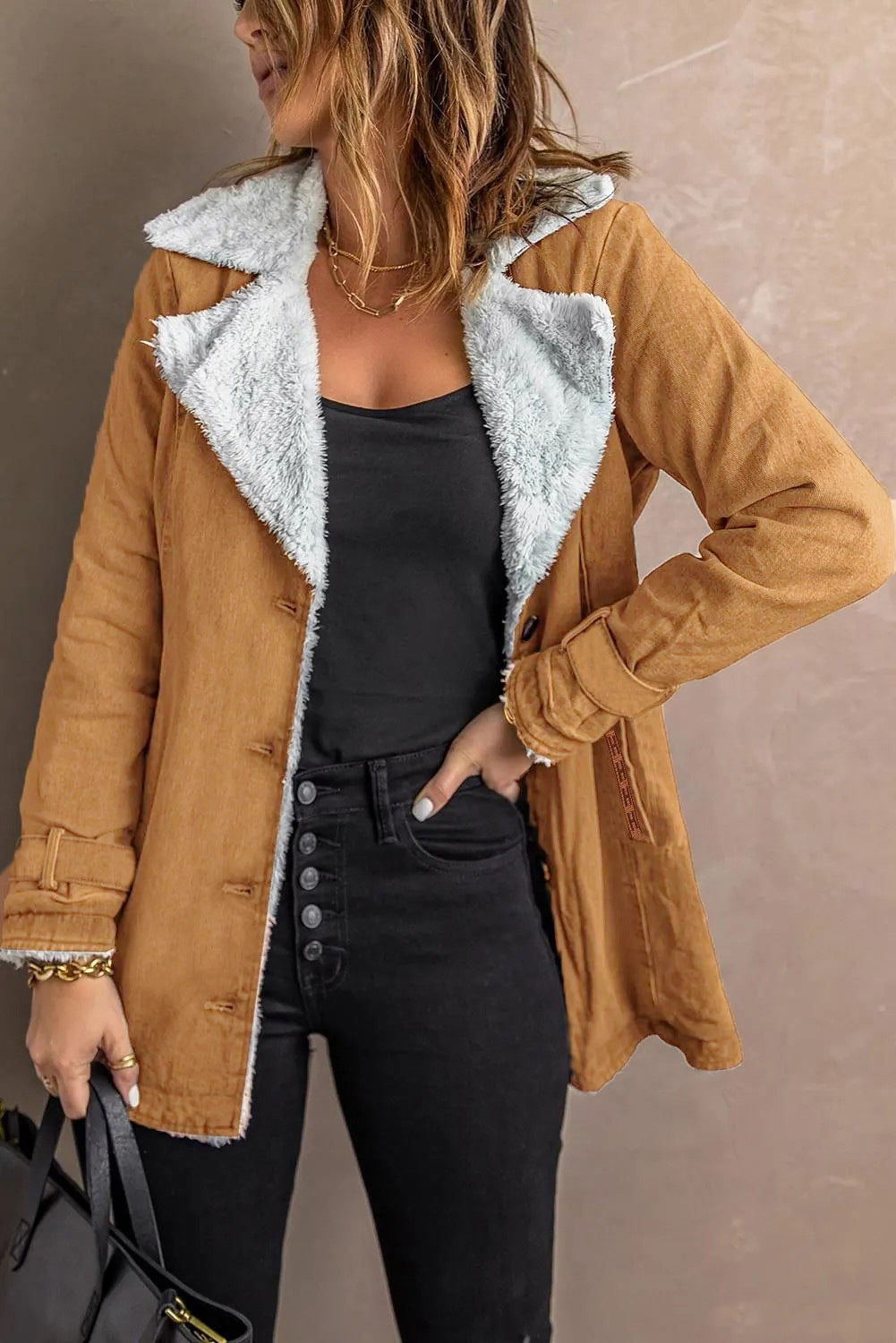 Womens Long-sleeve Coat With Fleece Lining Warm Top