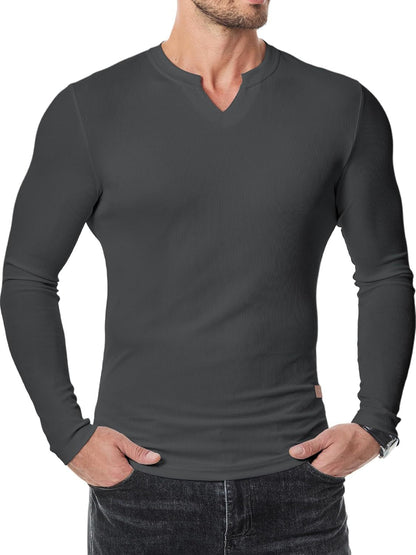 Cross-border Amazon New Foreign Trade Autumn And Winter Men's V-neck Pit T-shirt Solid Color Casual Fashion Men's Long Sleeve
