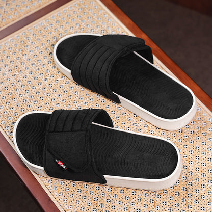 Mens Velcro-Strap Adjustable Comfortable Soft-Soled Breathable Slippers