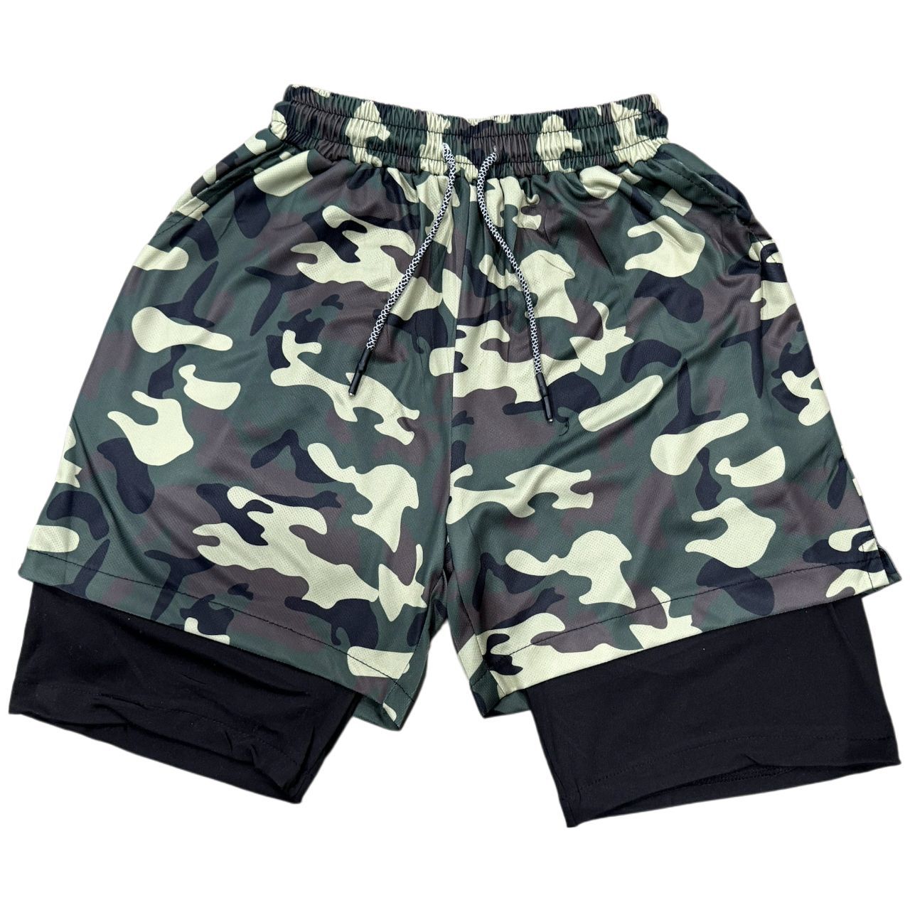 Mens Double-Layer Breathable Casual Shorts With A False Two-Piece Design