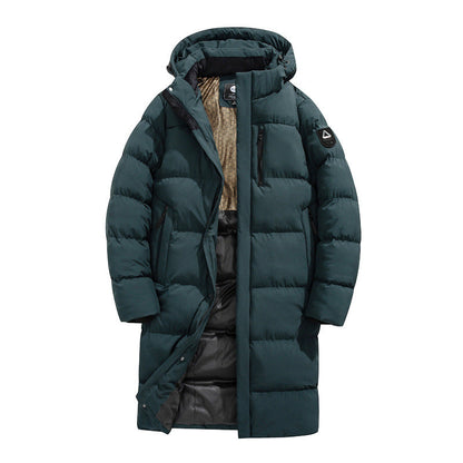 Fleece-lined Extra-thick Long Hooded Cotton Coattrendy Brand Windproof And Cold-resistant