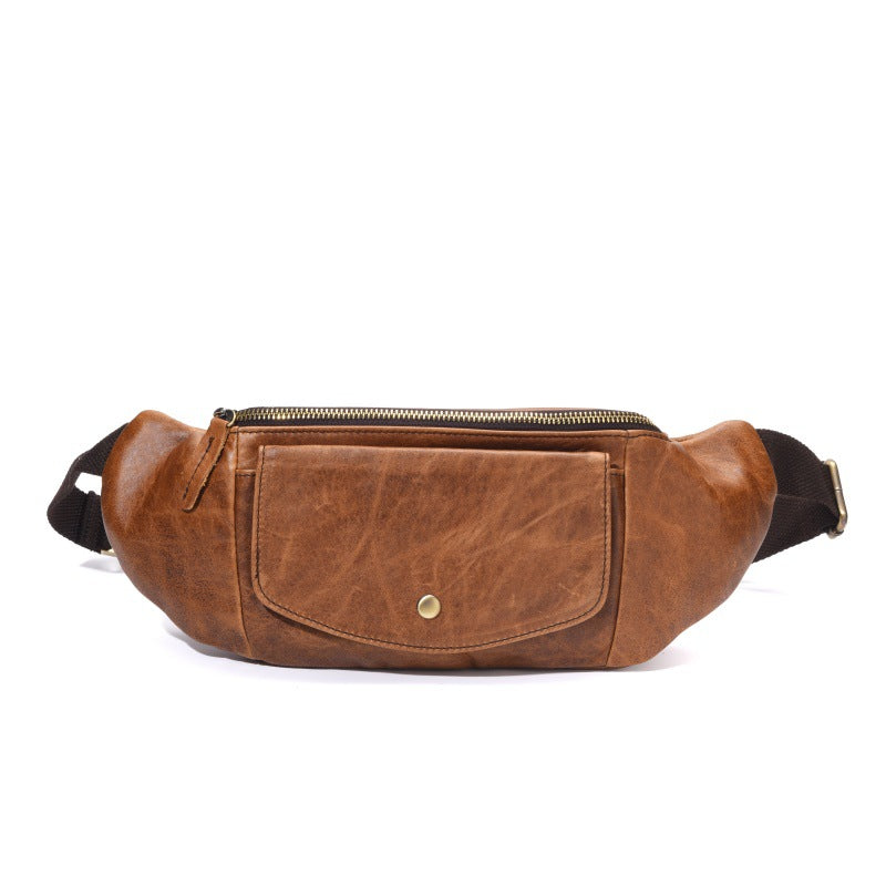 Retro Casual Vegetable Tanned Full-grain Leather Cowhide Chest Bag