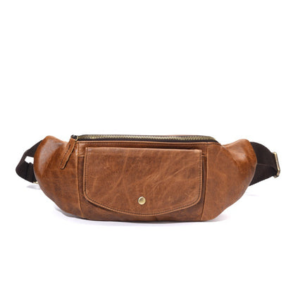 Retro Casual Vegetable Tanned Full-grain Leather Cowhide Chest Bag