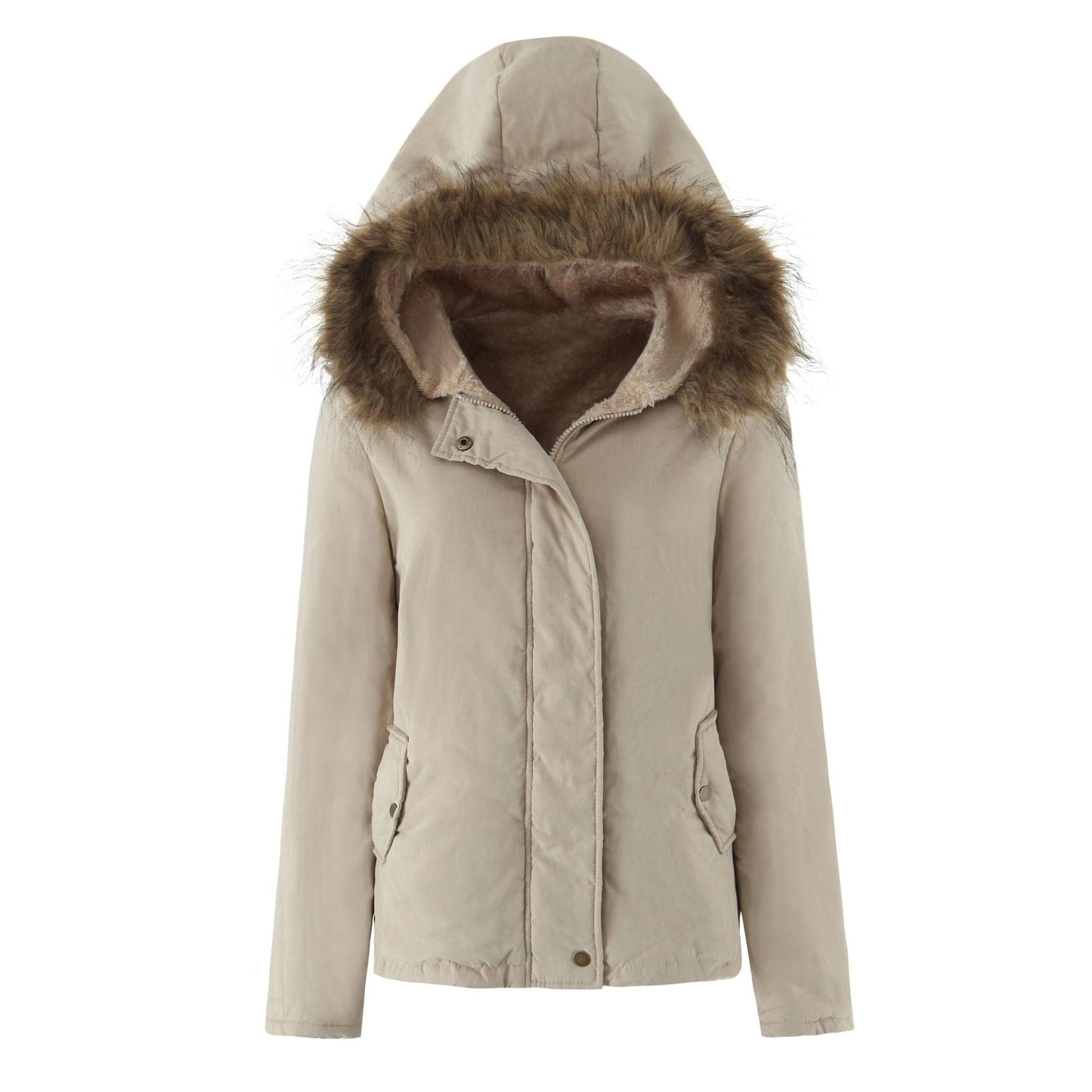 Thickened Coat With A Hood And Fur Collar Cotton-padded Jacket