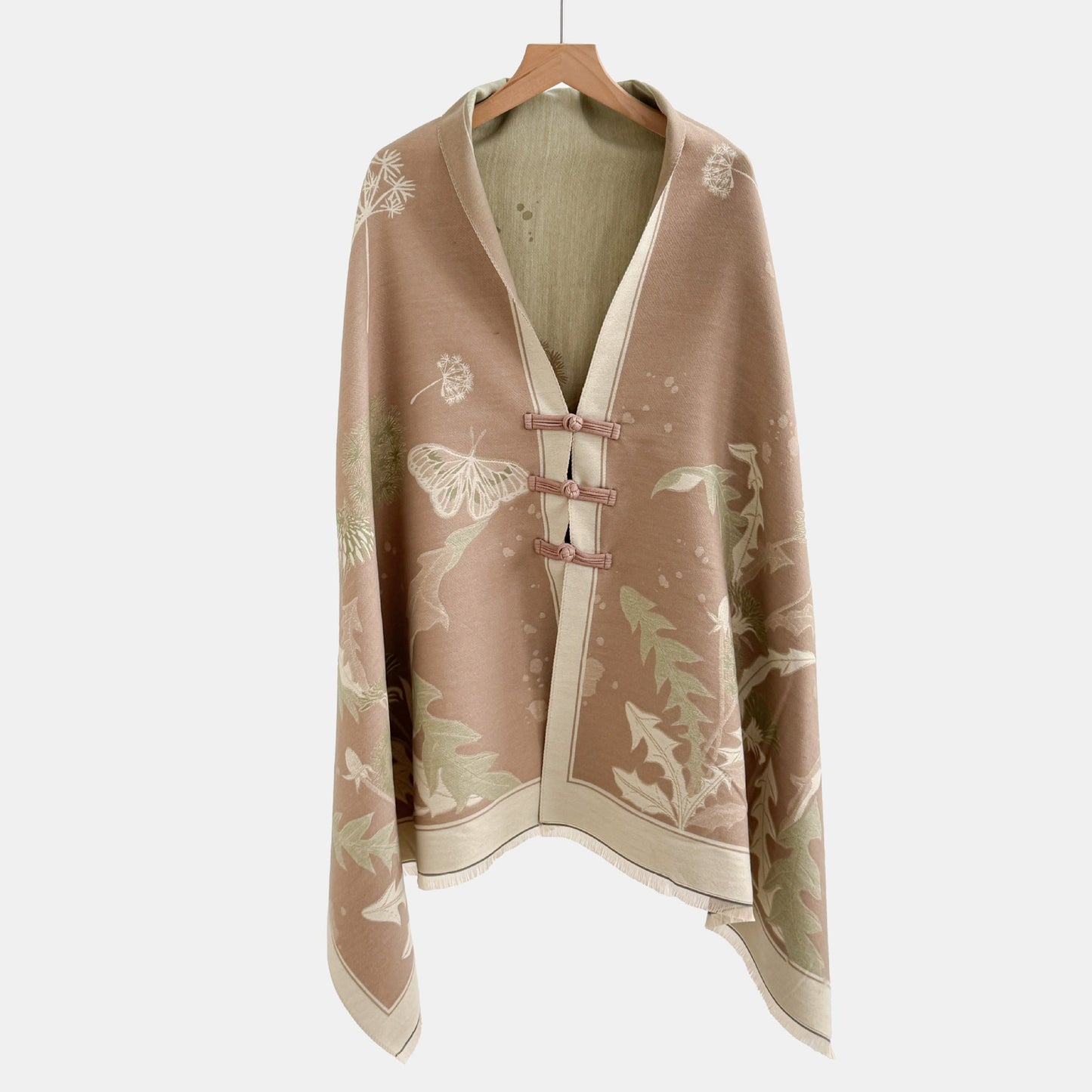 Vintage Knot-button Outerwear Jacquard Shawl