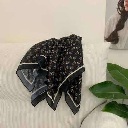 Korean-style Cashew Flower Cotton-Linen Square Scarf For Women