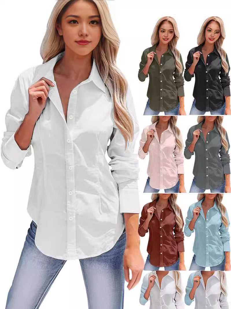 Lapel Long Sleeve Cotton Linen Button Slim Shirt